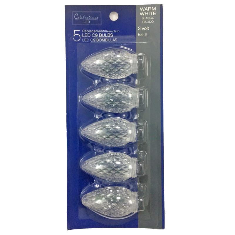 Celebrations 11227-71 Blue LED C9 Warm White 5 ct Replacement Christmas Light Bulbs