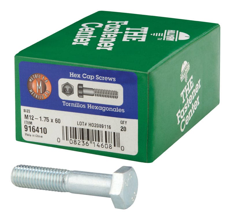 Hillman 916410 M12-1.75 mm D X 60 mm L Heat Treated Steel Hex Head Cap Screw 20 pk