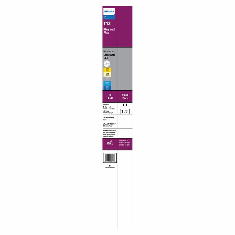 Philips 591719 LED Multi-CCT 48 in. G13 T8 Linear Light Bulb 40 Watt Equivalence 10 pk