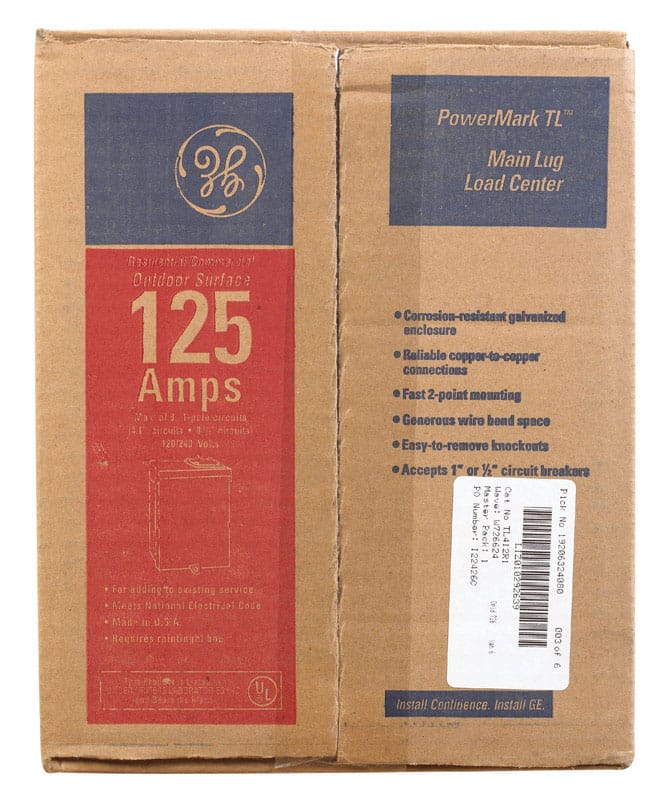 Ge TLQ412R1 PowerMark Gold 125 amps 240 V 4 space 8 circuits Wall Mount Circuit Breaker Panel