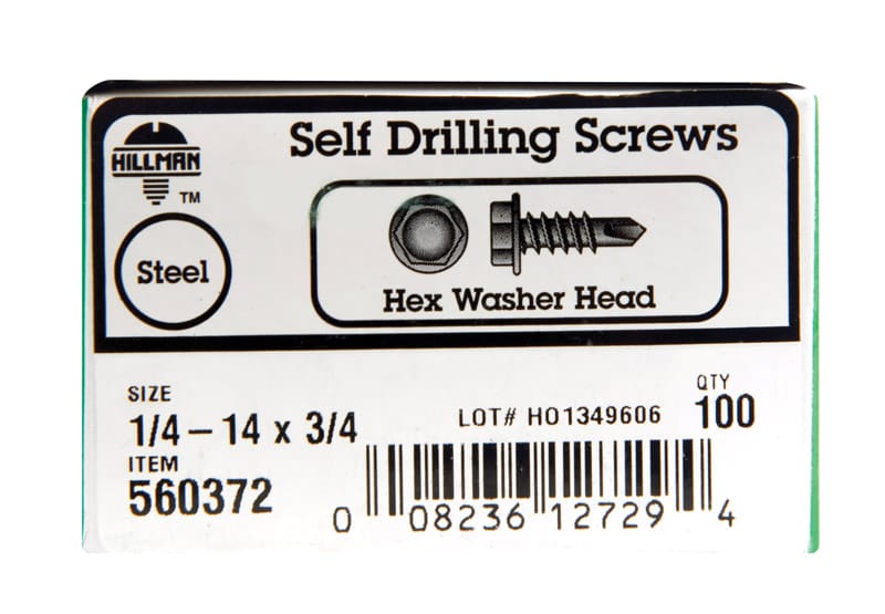 Hillman 560372 1/4 in. Ga. X 3/4 in. L Hex Hex Washer Head Sheet Metal Screws 100 pk