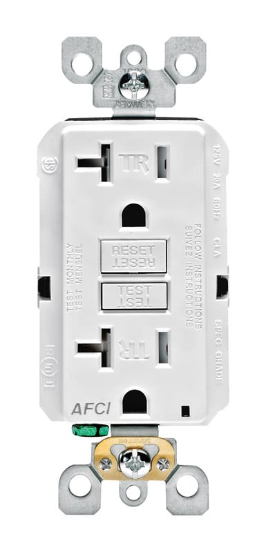 Leviton AFTR2-0KW Decora 20 amps 125 V White AFCI Outlet 5-20R 1 pk