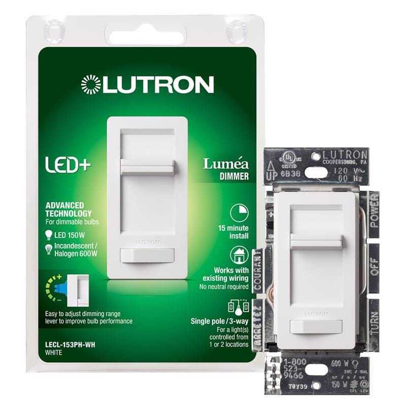 Lutron LECL-153PH-WH Lumea White 150 W 3-Way Dimmer Switch 1 pk