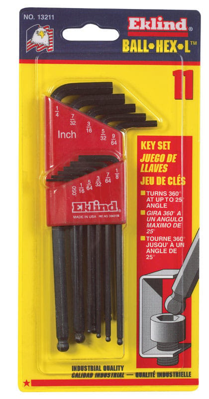 Eklind 13211 Ball-Hex-L SAE Long Arm Ball End Hex L-Key Set 11 pc