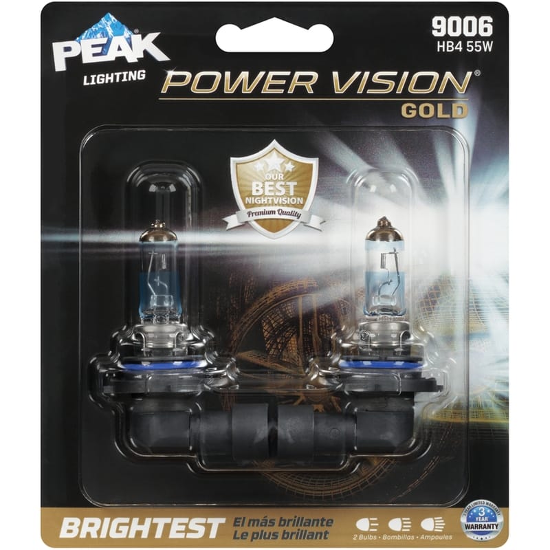 Peak 9006PVG-2BPP Power Vision Gold Halogen High/Low Beam Automotive Bulb HB4 55W