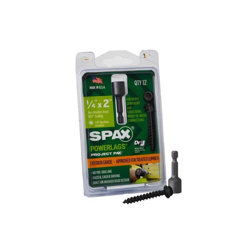 Spax 45718207005043 PowerLags 1/4 in. X 2 in. L Washer High Corrosion Resistant Carbon Steel Lag Screw 12 pk