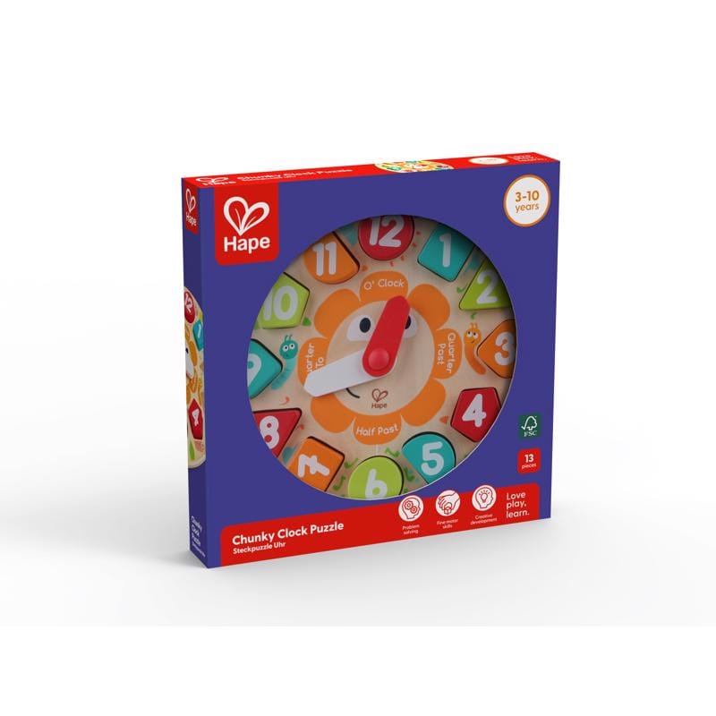 Hape E1622 Chunky Clock Puzzle Assorted 13 pc