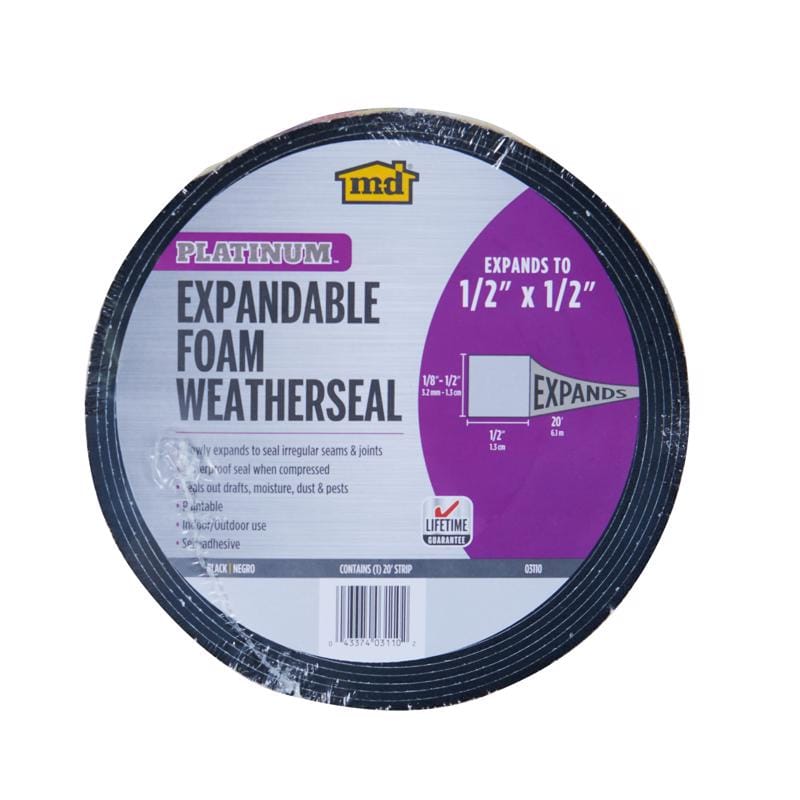 M-D Building Products 03167 PLATINUM Black Foam Weatherseal For Gaps and Openings 240 in. L X 0.5 in.