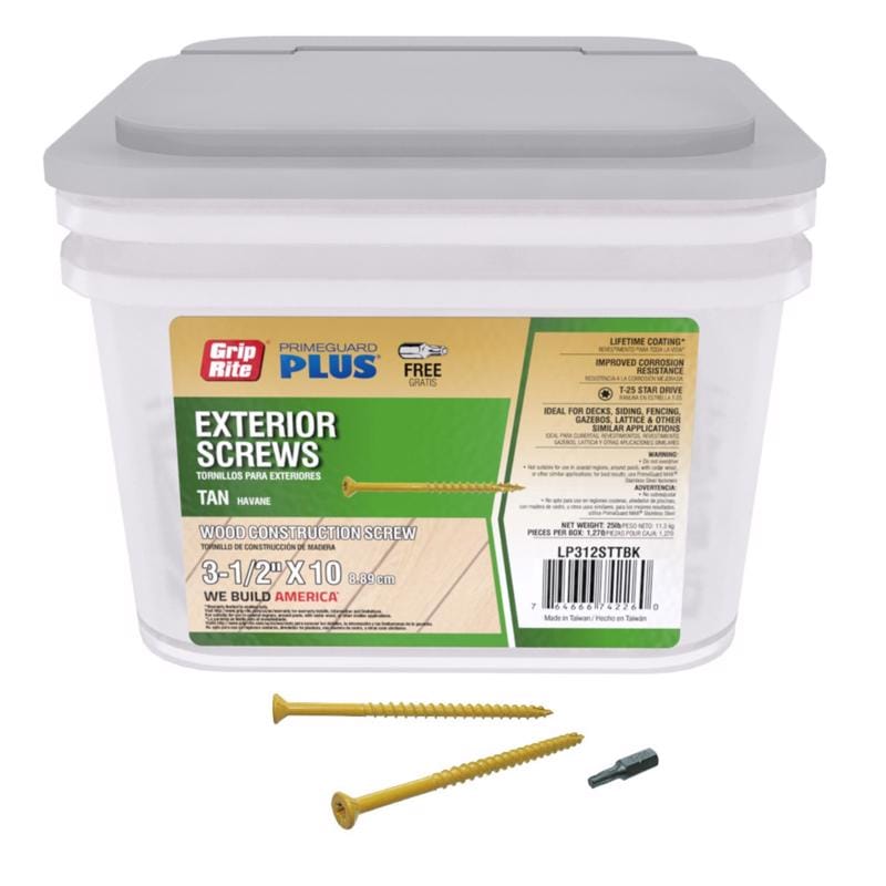 Grip-Rite LP312STTBK PrimeGuard Plus No. 10 wire X 3-1/2 in. L Tan Star Flat Head Deck Screws 25 lb