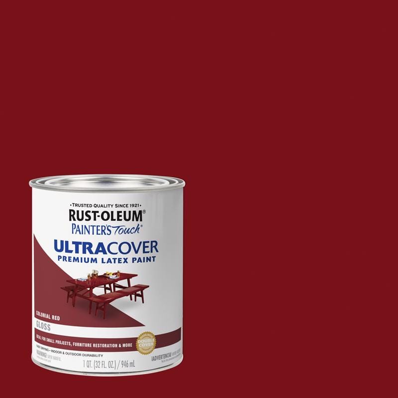 Rust-Oleum 1964502 Painters Touch Ultra Cover Gloss Colonial Red Water-Based Ultra Cover Paint 1 qt
