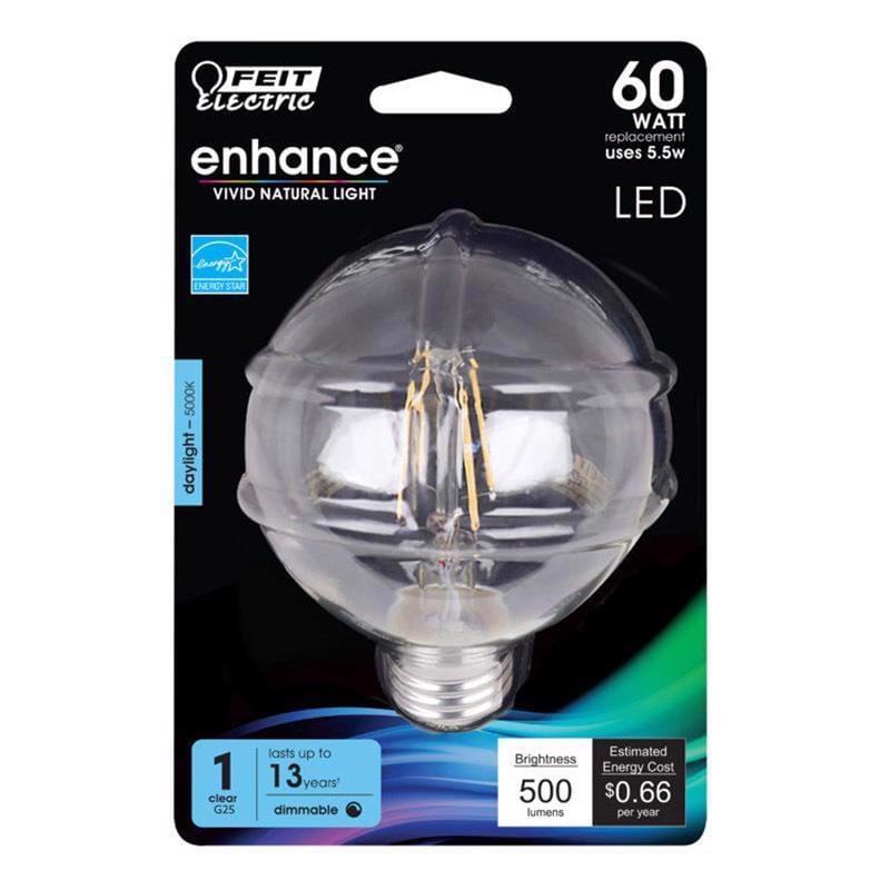 Feit BPG2560950CAFRP Enhance G25 E26 (Medium) Filament LED Bulb Daylight 60 Watt Equivalence 1 pk