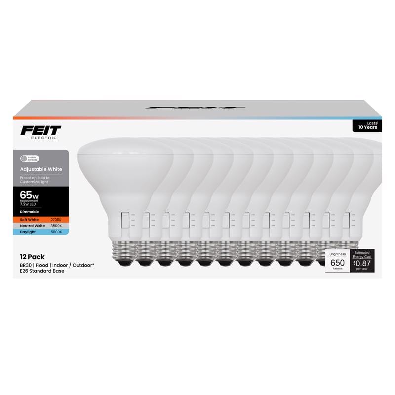 Feit Electric BR30DM3CCT10K12 Feit BR30 E26 (Medium) LED Bulb Adjustable White 65 Watt Equivalence 12 pk