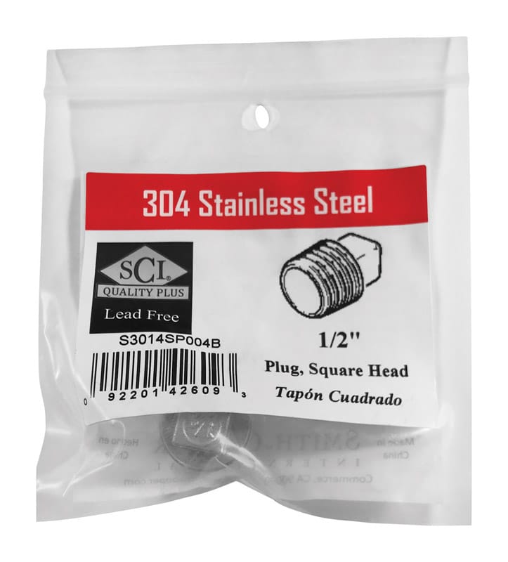 Smith-Cooper 4638102230 1/2 in. MPT Stainless Steel Square Head Plug