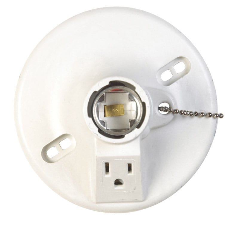 Allied Moulded LH-13P Plastic Medium Base Lampholder w/Outlet & Pull Chain 1 pk