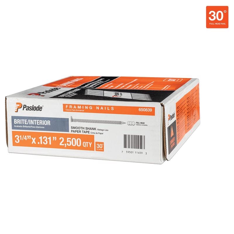 Paslode 650839 3-1/4 in. L Straight Strip Brite Framing Nails 30 deg 2500 pk