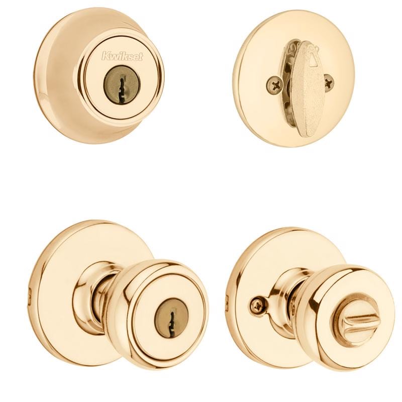 Kwikset 96900-253 Tylo Polished Brass Deadbolt and Passage Door Knob 1-3/4 in.