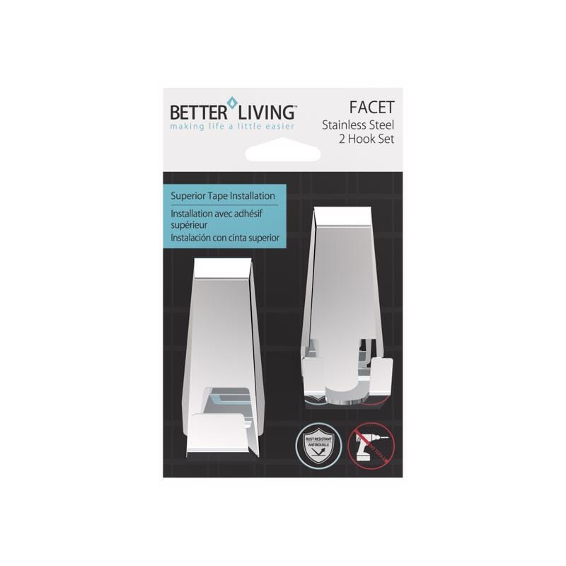 Better Living 13863 Facet 3.38 in. H X 1.25 in. W X 1.5 in. L Silver Bath Hook