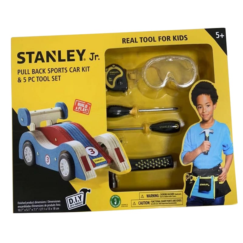 Stanley JR. STJK030-T05-SY Pull Back Sports Car Kit and Tool Set Multicolored 5 pc