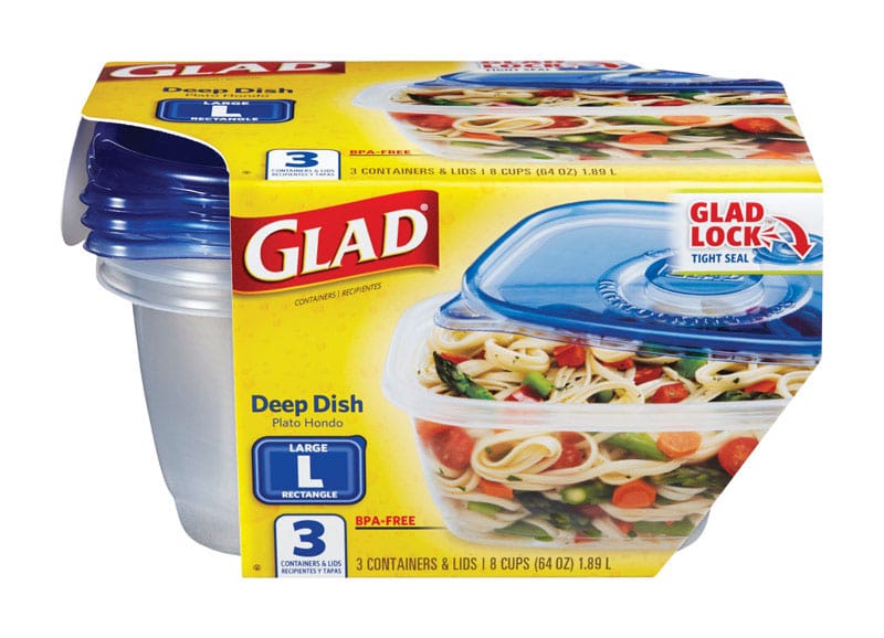 Glad BBP35096 64 oz Clear Food Storage Container Set 3 pk