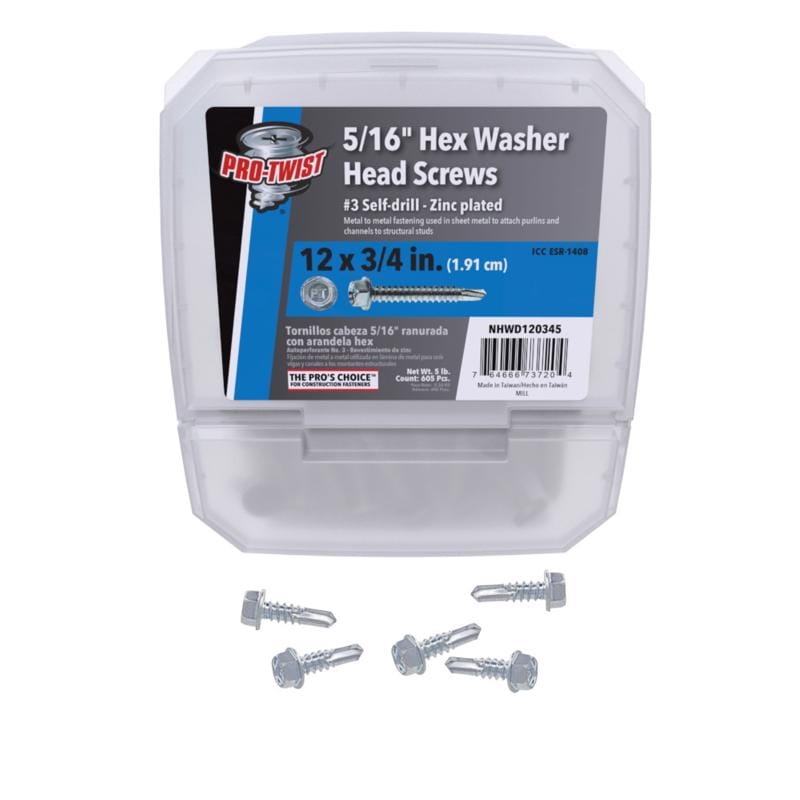 Grip-Rite NHWD120345 Pro-Twist No. 12 Sizes X 3/4 in. L Hex Hex Washer Head Sheet Metal Screws