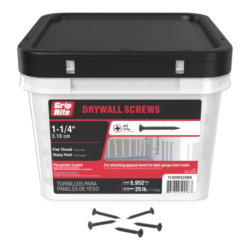 Grip-Rite 114DWS25BK No. 6 wire X 1-1/4 in. L Phillips Fine Drywall Screws 25 lb 6450 pk