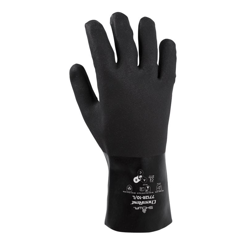 Showa 7712R-10.RT ATLAS 7712 Unisex Indoor/Outdoor Coated Chemical Gloves Black L 1 pair