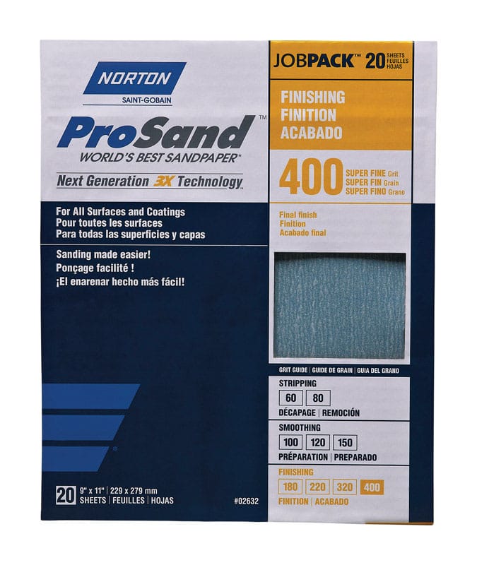 Norton 07660768165 ProSand 11 in. L X 9 in. W 400 Grit Aluminum Oxide Sandpaper 20 pk