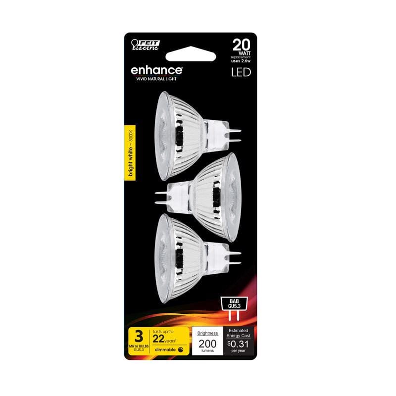 Feit BPBAB/930CA/3 Enhance MR16 GU5.3 LED Bulb Bright White 20 Watt Equivalence 3 pk