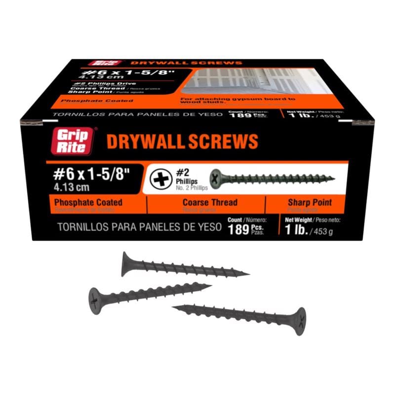 Grip-Rite 158CDWS1 No. 6 X 1-5/8 in. L Phillips Coarse Drywall Screws 1 lb 200 pk