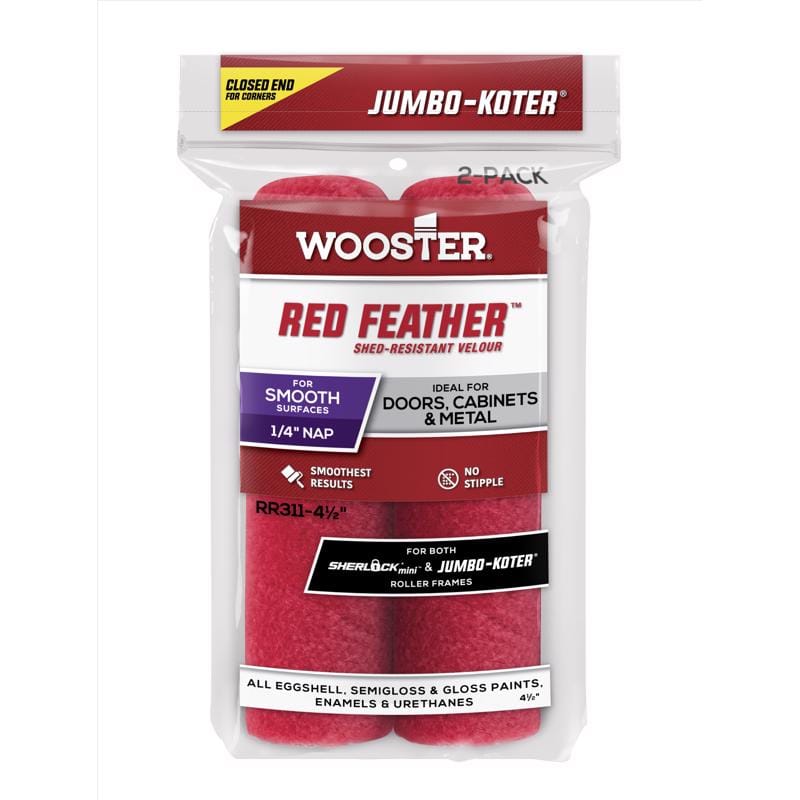 Wooster RR311-4 1/2 Red Feather Velour 4-1/2 in. W X 1/4 in. Mini Paint Roller Cover 2 pk