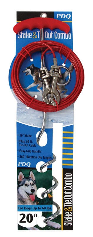 PDQ A01316 Boss Pet Silver / Red Vinyl Coated Cable Dog Tie Out Stake Large
