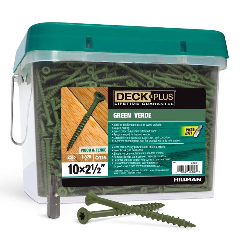 Hillman 48403 Deck Plus No. 10 Ga. X 2-1/2 in. L Green Star Flat Head Exterior Deck Screws 25 lb 1825 pk