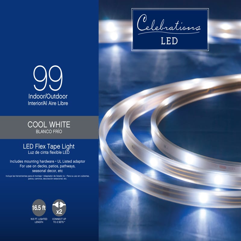 Celebrations 2T434912 LED Cool White 99 ct Rope Tape Light 16.4 ft.
