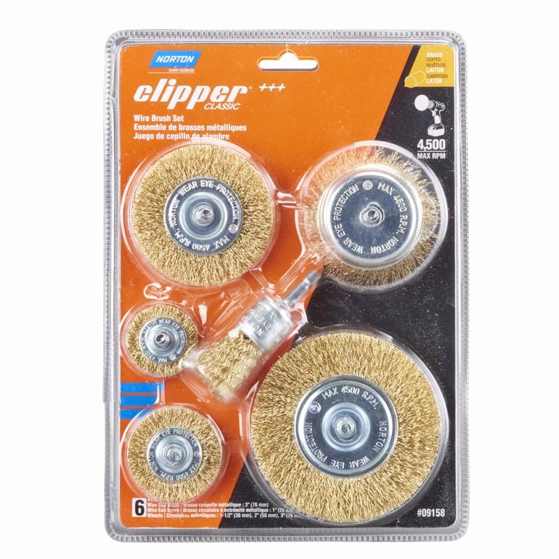 Norton 70184609158 Clipper 1 in. Wire Wheel Brush Brass 4500 rpm 6 pc