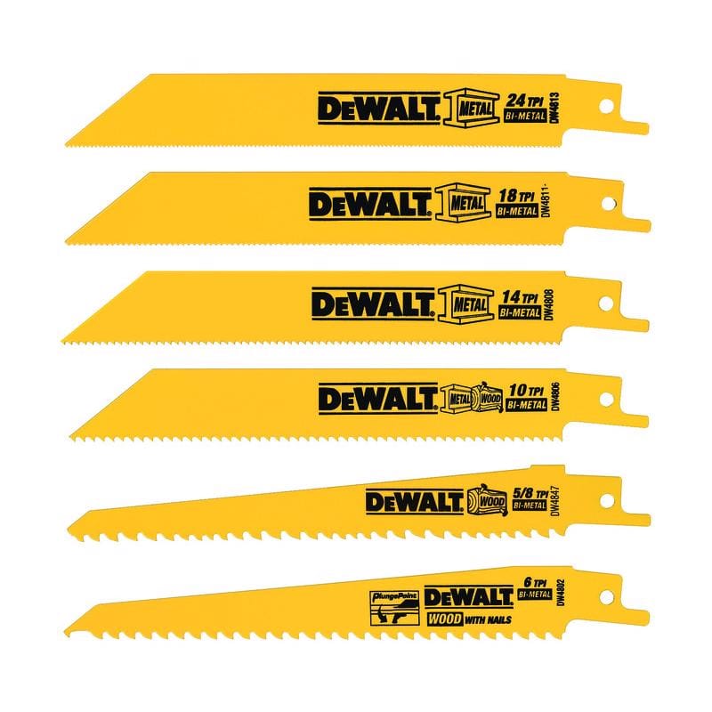 Dewalt DW4856 Bi-Metal Reciprocating Saw Blade Set Multi TPI 6 pc