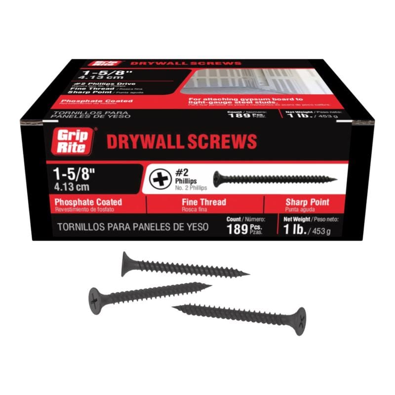 Grip-Rite 158DWS1 No. 6 X 1-5/8 in. L Phillips Fine Drywall Screws 1 lb 200 pk
