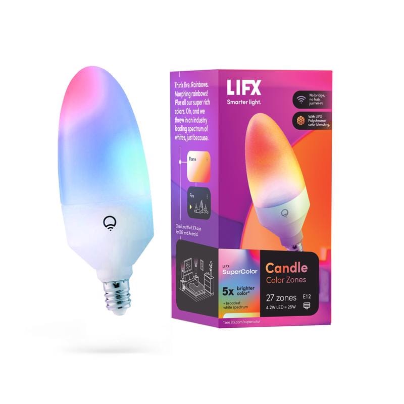 Lifx LCCE12US Smart Home B11 E12 (Candelabra) Smart-Enabled LED Bulb Color Changing 25 Watt Equivalence 1 pk