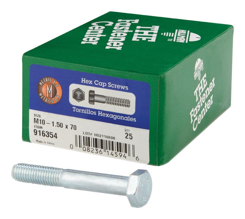 Hillman 916354 M10-1.50 mm D X 70 mm L Heat Treated Zinc Steel Hex Head Cap Screw 1 pk