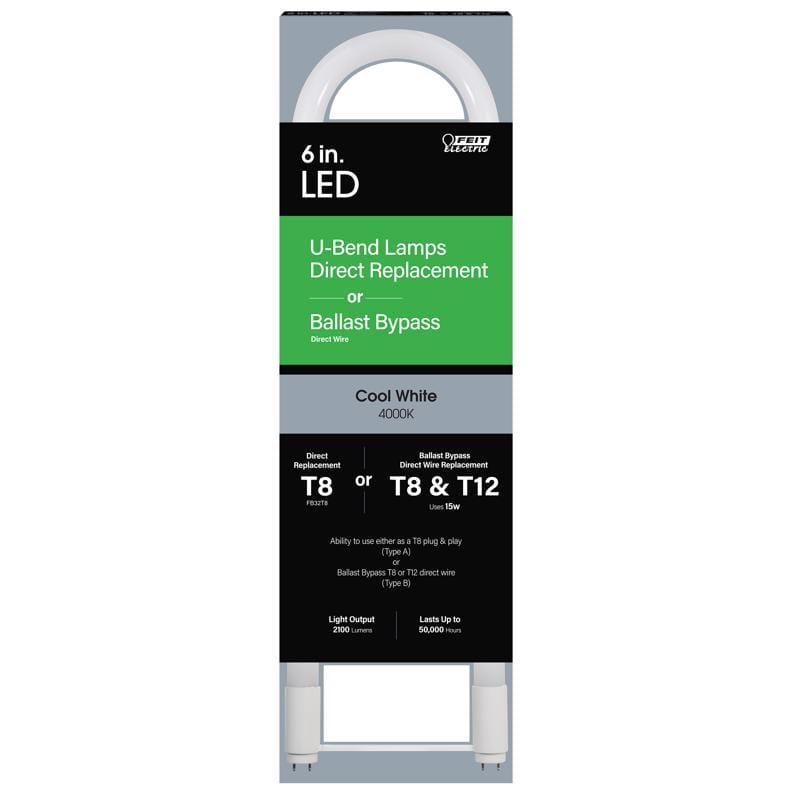 Feit T848840ABU6LED Plug & Play T8 and T12 Cool White 22.5 in. G13 U-Bend LED Linear Lamp 32 Watt Equivalence 1 pk
