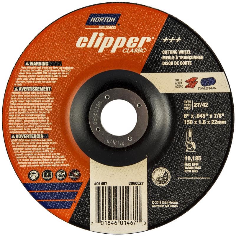 Norton 70184601467 Clipper 6 in. D X 7/8 in. X .045 in. thick Aluminum Oxide Classic Cut-Off Wheel 1 pk