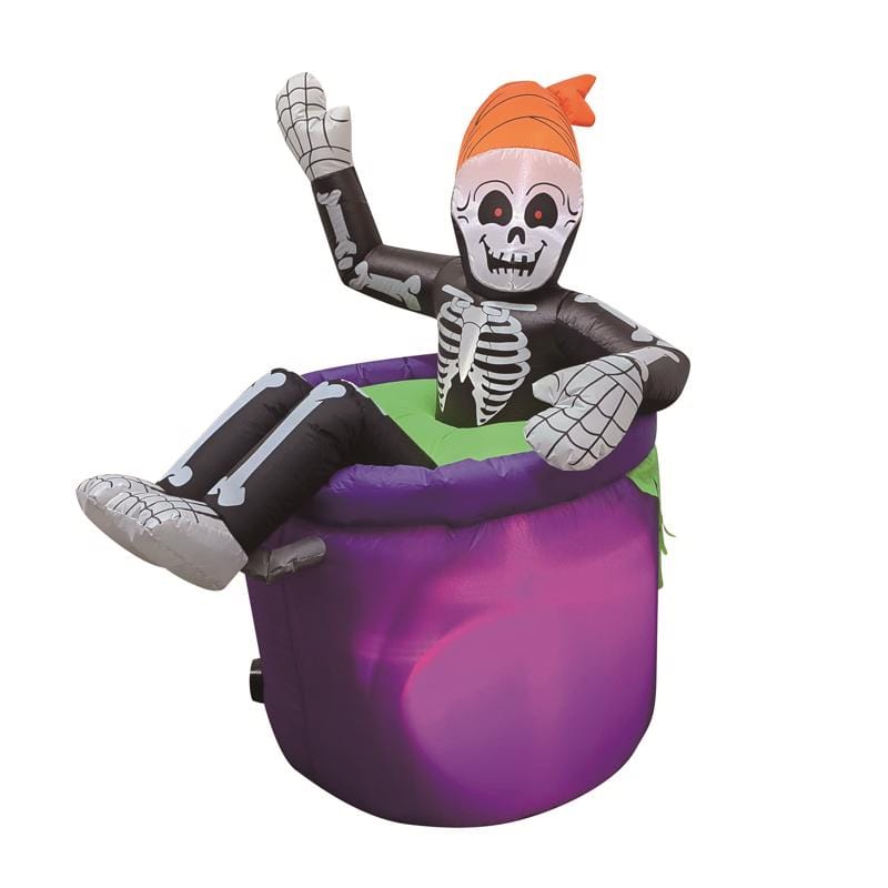 Celebrations CHH22348 4 ft. Prelit Animated Skeleton in Cauldron Inflatable