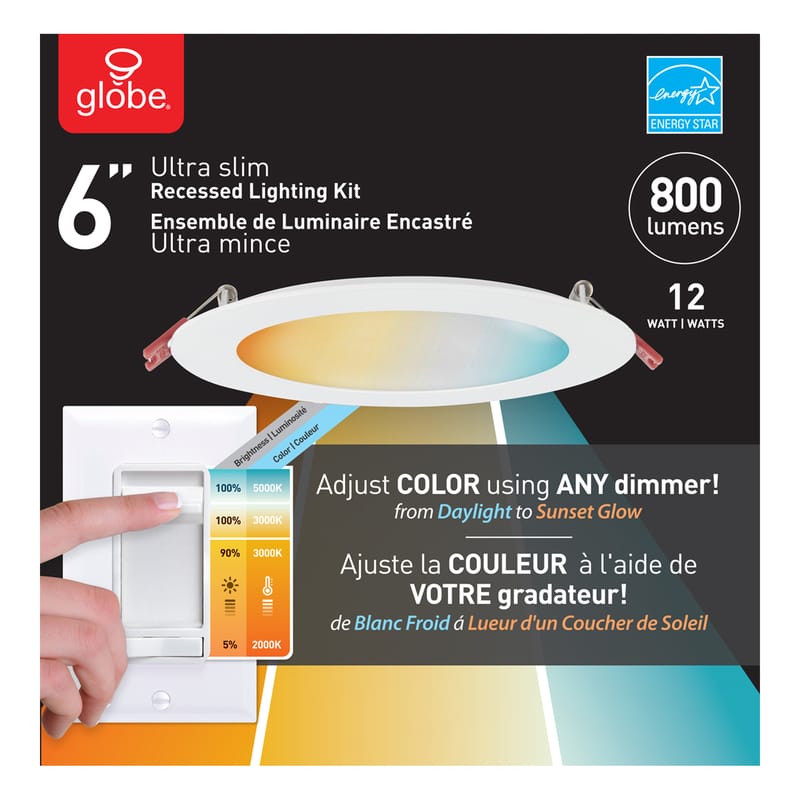 Globe Electric 91416 Ultra Slim Energy Star White 6 in. W Plastic LED Canless Recessed Downlight 12 W