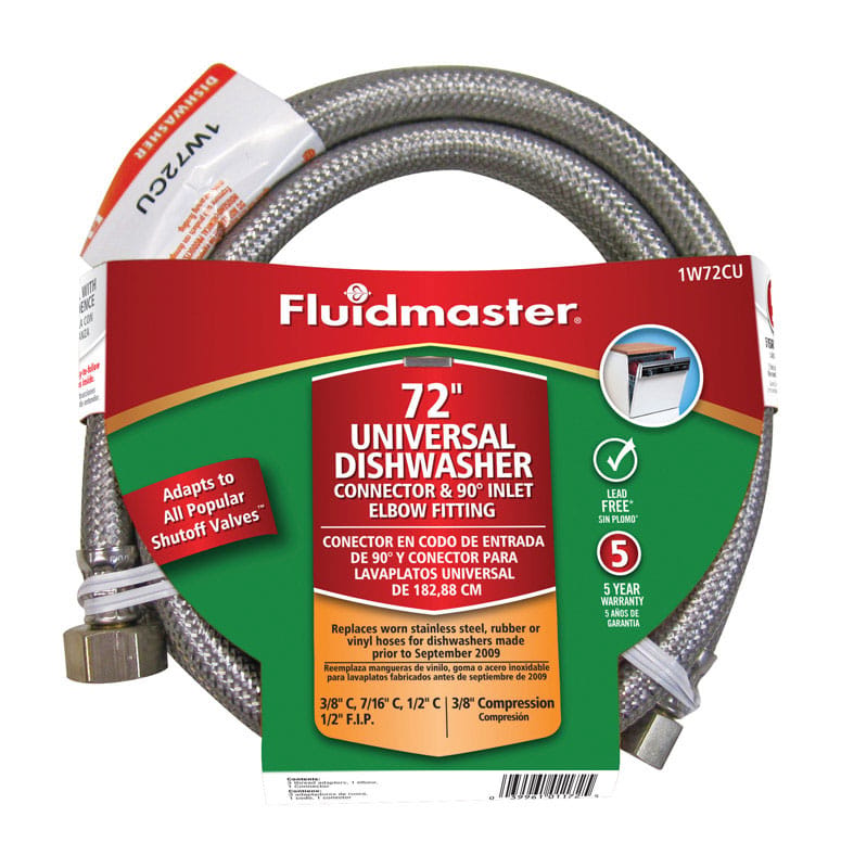 Fluidmaster 1W72CU 3/8 in. Compression X 1/2 in. D FIP 72 in. Stainless Steel Dishwasher Supply Line