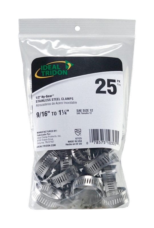 Ideal Tridon 6712550 Hy Gear 9/16 in to 1-1/4 in. SAE 12 Silver Hose Clamp Stainless Steel Band