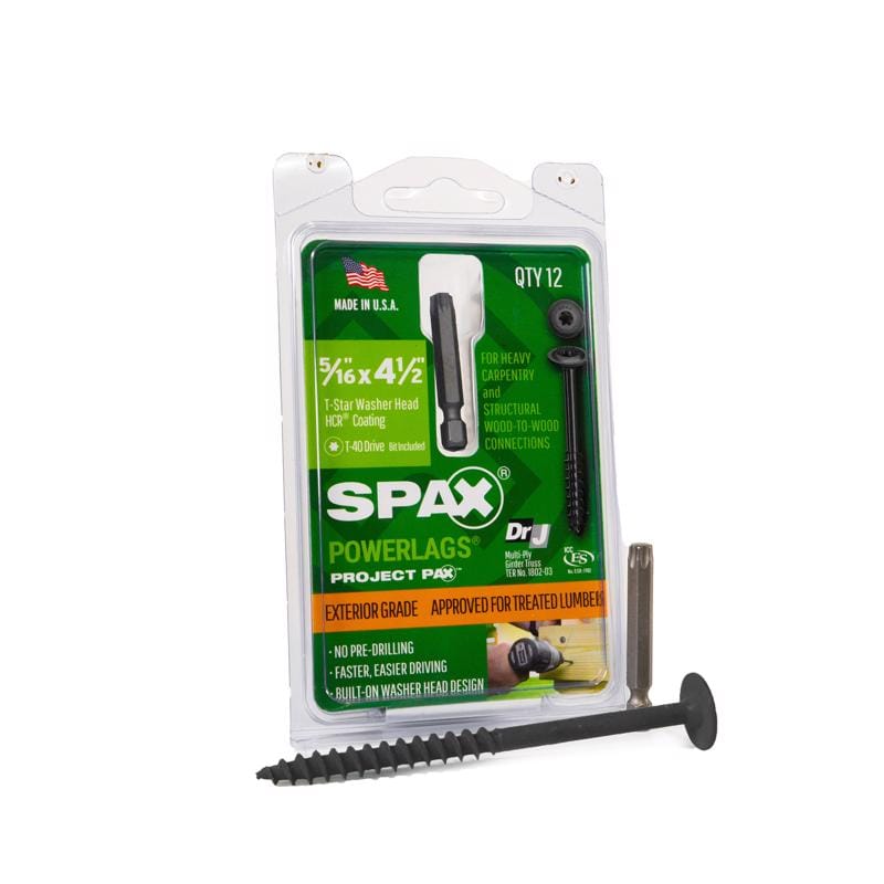 Spax 45818208011543 PowerLags 5/16 in. X 4-1/2 in. L Washer High Corrosion Resistant Carbon Steel Lag Screw 12 pk