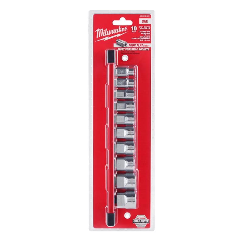 Milwaukee 48-22-9403 3/8 in. drive SAE 6 Point Chrome Low Profile Socket Set 10 pc