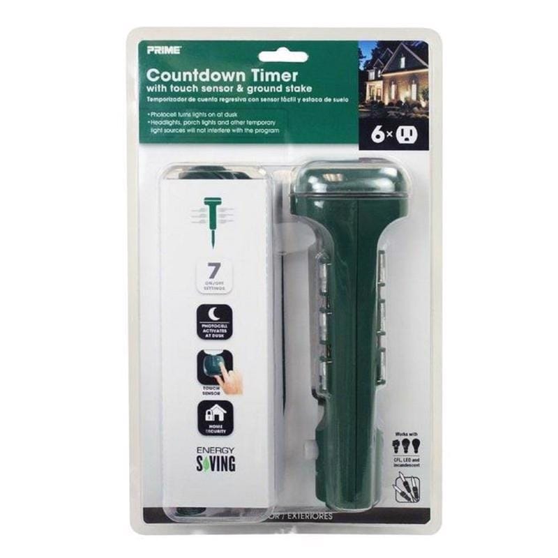 Prime TNCDTSTK6-RC Outdoor 6 Outlet Photocell Power Stake Timer 125 V Green