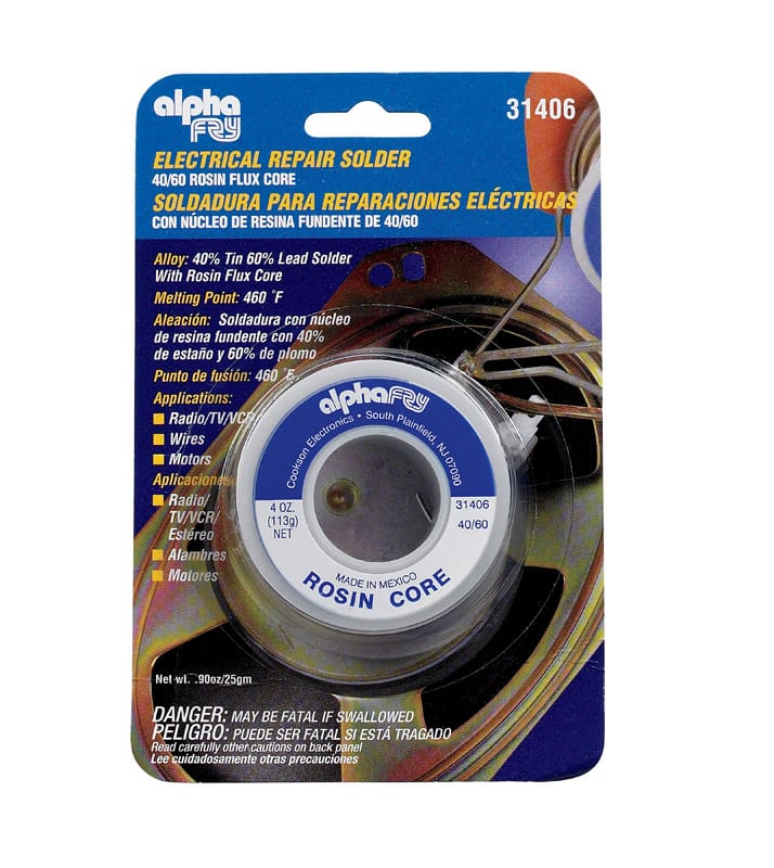 Alpha Fry 31406 4 oz Rosin Core Solder Wire 0.09 in. D Tin/Lead 40/60 1 pc