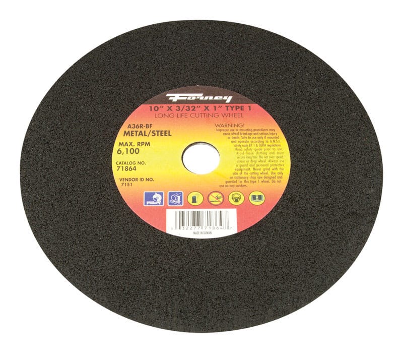 Forney 71860 10 in. D X 5/8 in. X 1/8 in. thick Aluminum Oxide Metal Cutting Wheel 1 pc