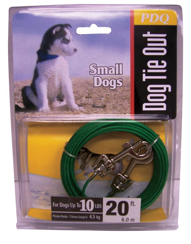 PDQ Q222000099 Green / Silver Vinyl Coated Cable Dog Tie Out Small